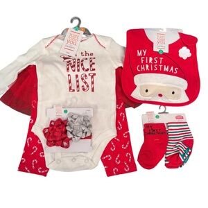 carter baby girls holiday winter santa outfit first bib bows socks 3 months